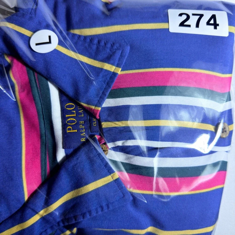 Polo Ralph Lauren Men Large Classic Fit Viscose Camp Resort Multi Striped‎ Shirt